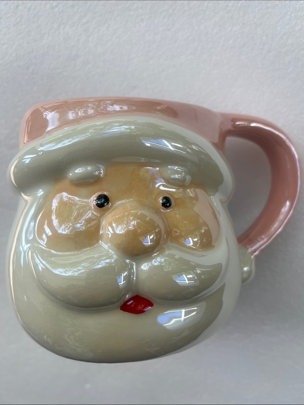 Santa Face Ceramic Holiday Mug in Pink and White